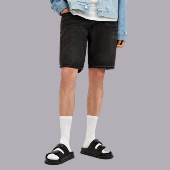 AllSaints Switched Raw Hem Denim Shorts in Washed Black Size 32 - Picture 1 of 7